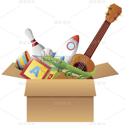 装玩具和乐器的纸板箱