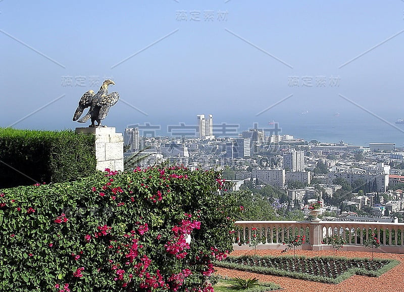 Haifa Bahai Gardens View to Bat Galim 2003