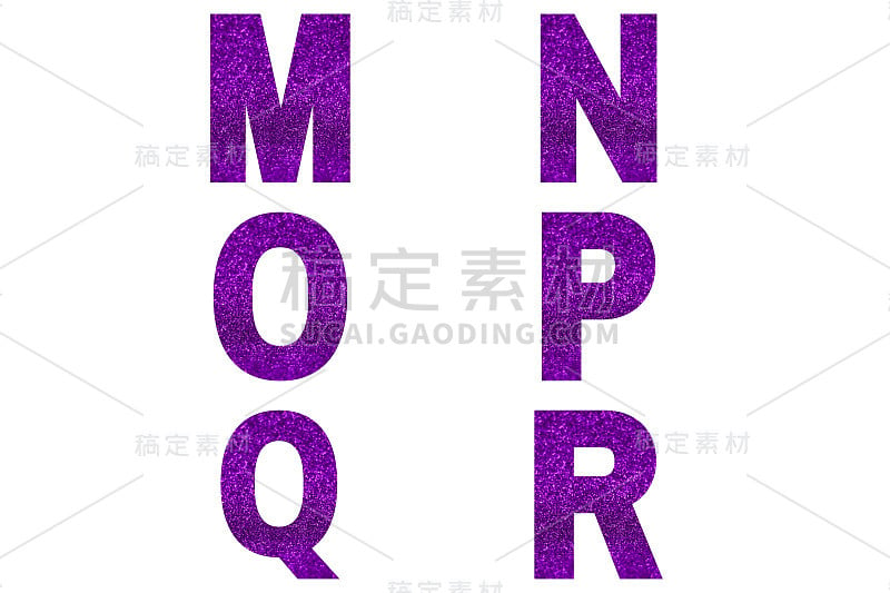 紫罗兰字体字母m, n, o, p, q, r，紫罗兰色背景。