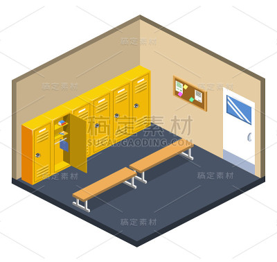 等距三维矢量插图与学生在学校室内课堂
