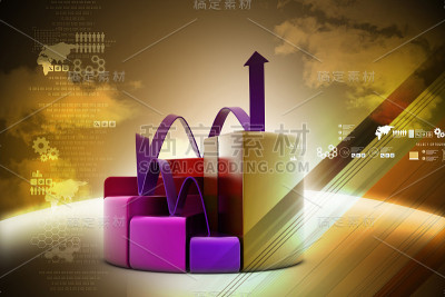 金融饼状图和带有增长箭头的条形图