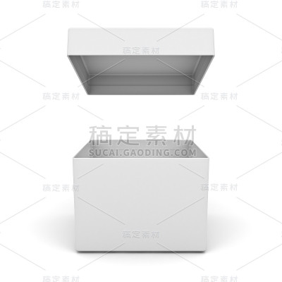 空白盒子打开，盖子孤立在白色背景和阴影