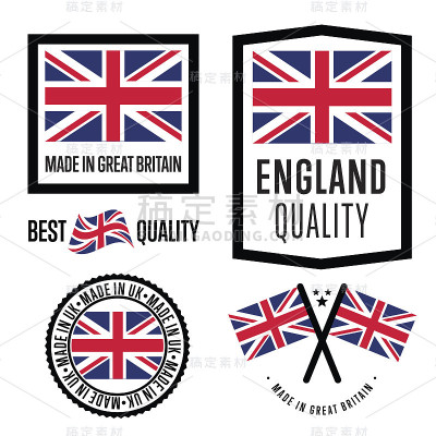 英国制造标签套装。国旗