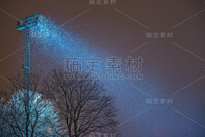 聚光灯和夜间降雪