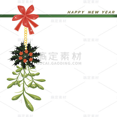 新年卡片与槲寄生和圣诞冬青