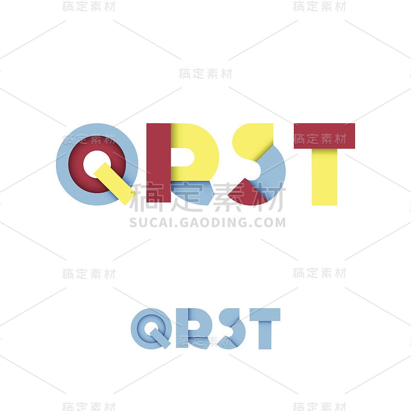 Q R S T现代彩色分层字体或字母表