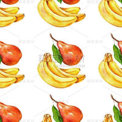 水彩无缝图案与水果
