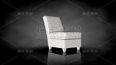 黑色背景上的白色椅子的3d渲染