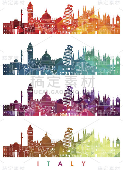 意大利的轮廓。矢量图