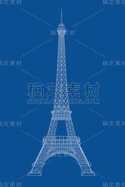 线框式埃菲尔铁塔设计图技术说明。3d渲染