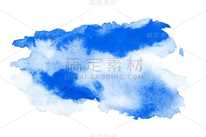 抽象蓝色水彩背景。颜色溅在纸上。手绘。