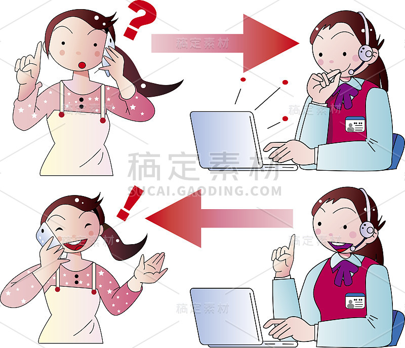 女人们打电话给支持中心