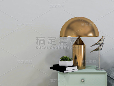 3D效果图，简约现代的客厅沙发配茶几，桌子上有绿色植物。