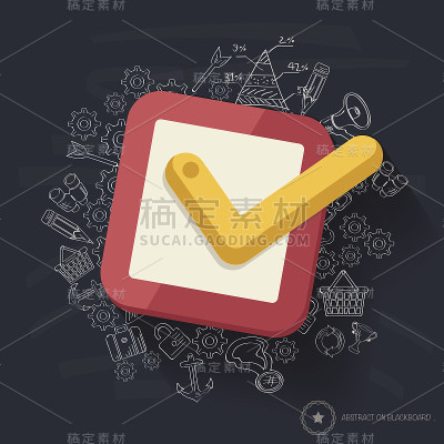 在黑板背景上检查标记概念设计，清理向量