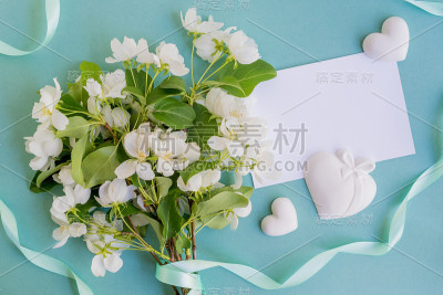 白色贺卡与白色的春天花模型
