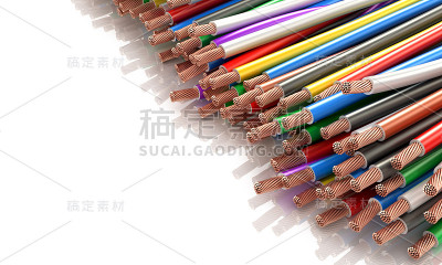 白色背景上的多色电线。三维演示