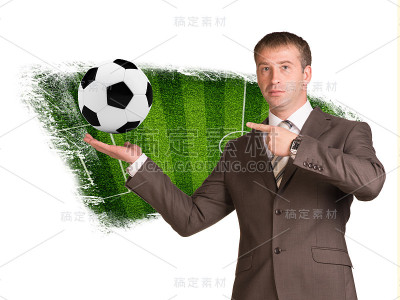商人手里拿着足球