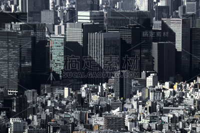 东京神田大手町大小建筑的单色风景