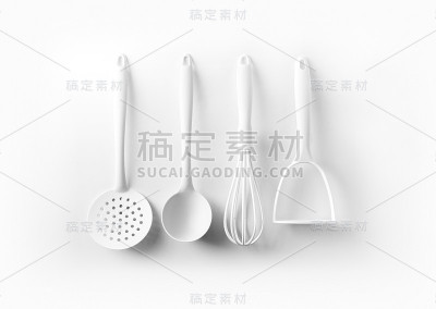 白色背景上的白色厨房工具
