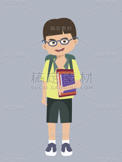 孩子带着书去学校矢量卡通