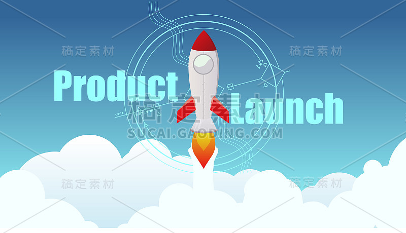 rocket in the sky for product launch web banner, p