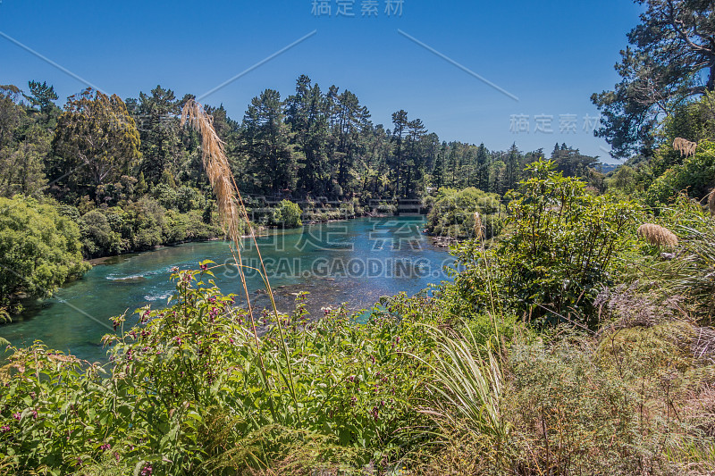 新西兰胡卡瀑布附近的怀卡托河，美丽的徒步旅行路线