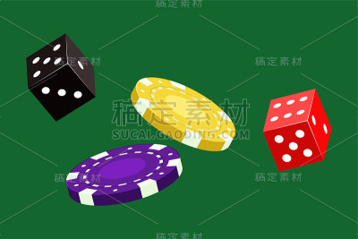 矢量插图飞行扑克筹码和骰子