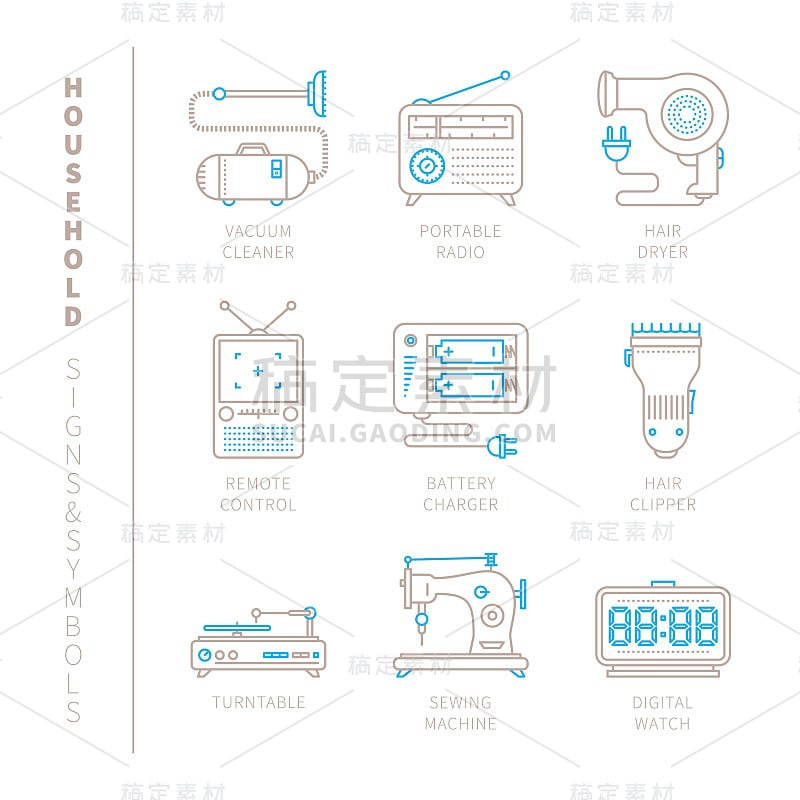 一组矢量家用图标和概念