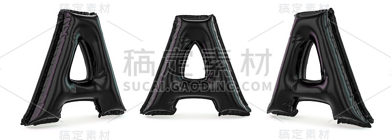 大写字母a。背景是可充气的黑色气球。3 d