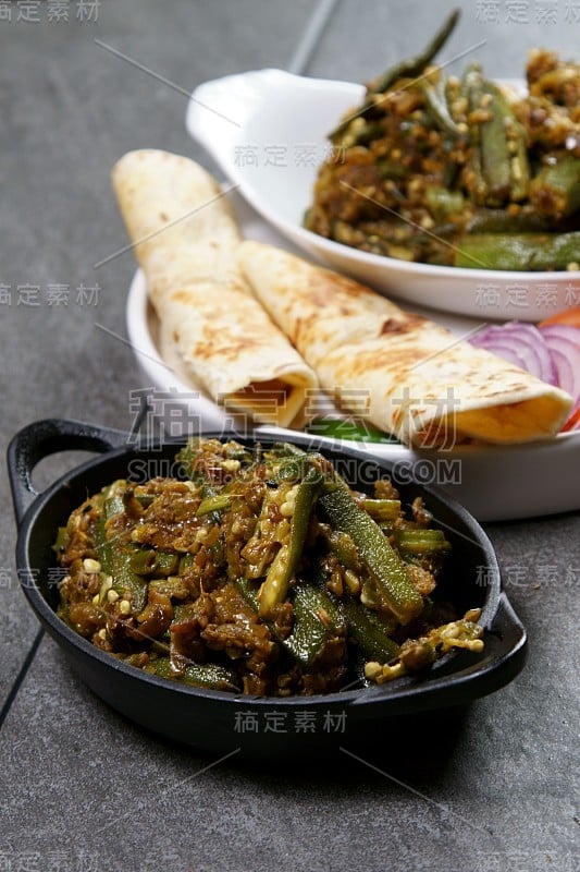 Bhindi Masala或填充Bhindi或秋葵，一种印度蔬菜