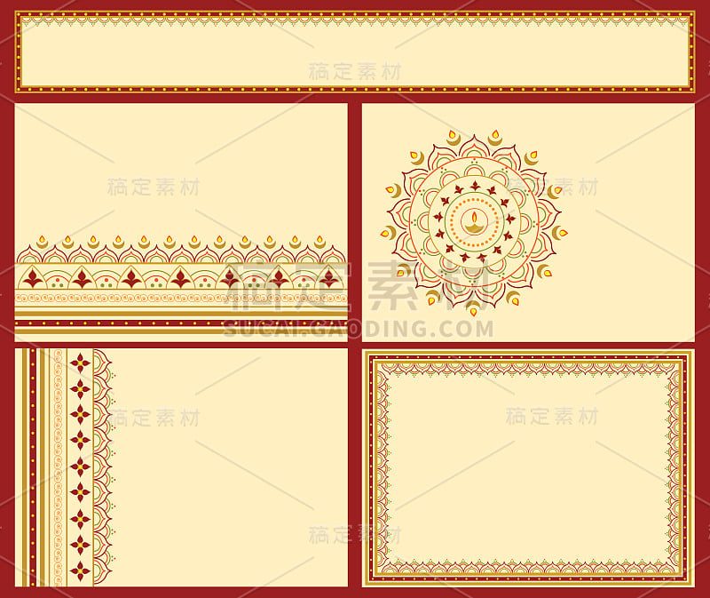 收集节日背景或传统印度图案的卡片