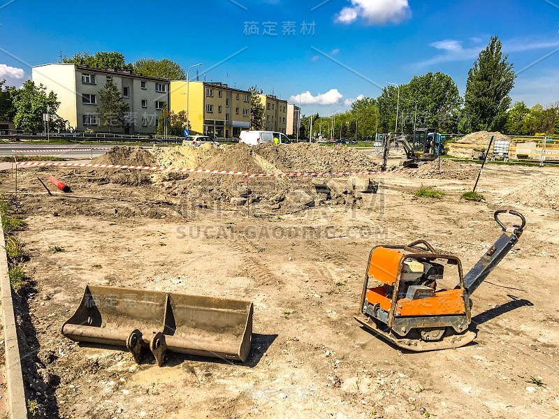 道路维修工作。建筑设备。