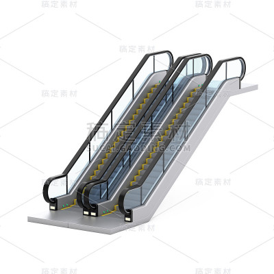 现代自动扶梯或电动楼梯。3d渲染