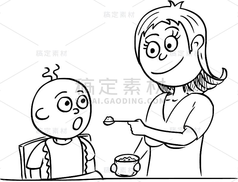 卡通插图的母亲喂养婴儿