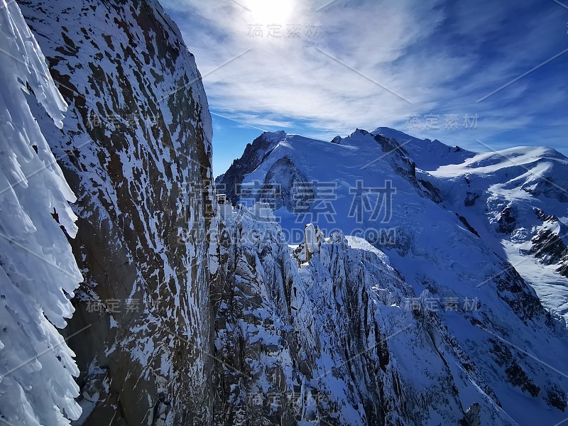 Chamonix Aiguille du midi法国勃朗山山脉滑雪滑雪单板滑雪