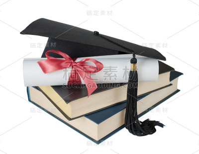 毕业帽、书籍和卷轴
