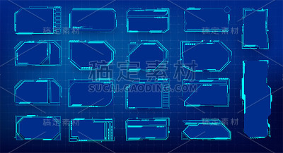 HUD, GUI设置帧。未来的现代用户界面元素，hud控制面板。高科技屏幕的视频游戏。科幻概念设计。