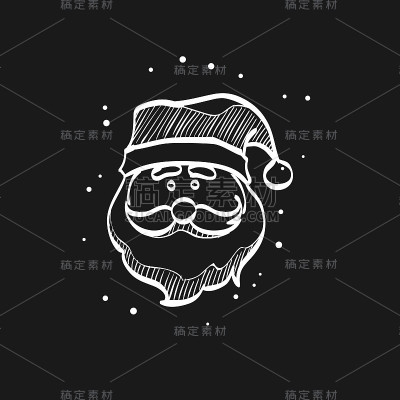 素描图标在黑色-圣诞老人的头