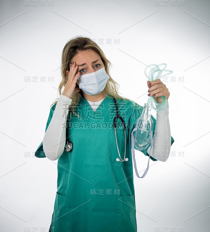 Portrait of exhausted Doctor in protective face ma