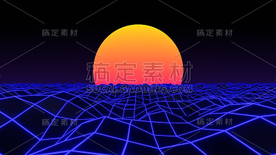3D线框海浪日落