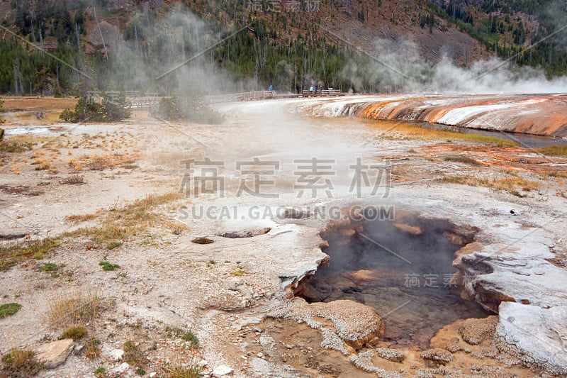 美国怀俄明州黄石国家公园黑沙盆地的温泉间歇泉