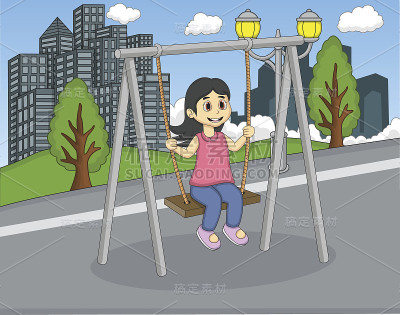 孩子们在公园里玩秋千