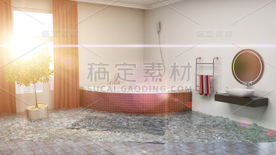 房子的内部被水淹了。三维演示