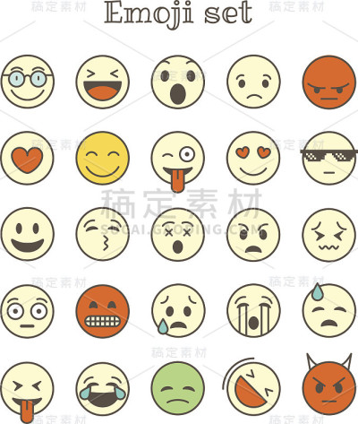 不同细线颜色图标向量集。Emoji