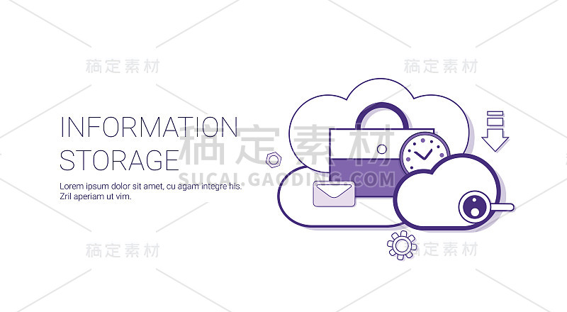 信息存储数据库云技术概念横幅与复制空间细线