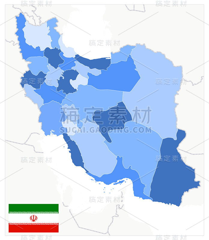 伊朗蓝色政治地图。没有文本