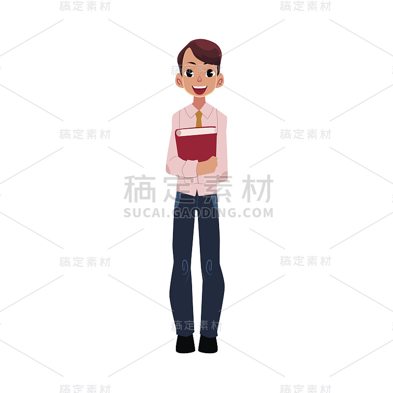 学生，学生，男孩穿着校服拿着一本书