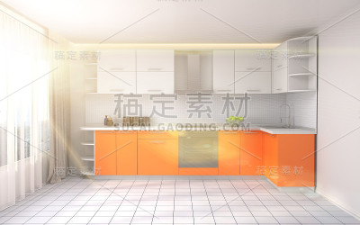 厨房内部。三维演示
