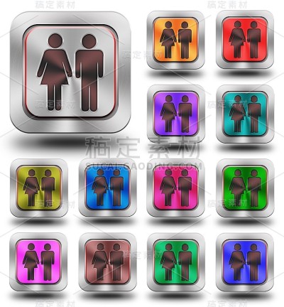 女人和男人铝光泽图标，疯狂的颜色