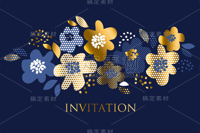 豪华概念花卉图案与几何纹理在深蓝色和金色。摘要春花头、卡片、请柬、网页和印刷面设计。